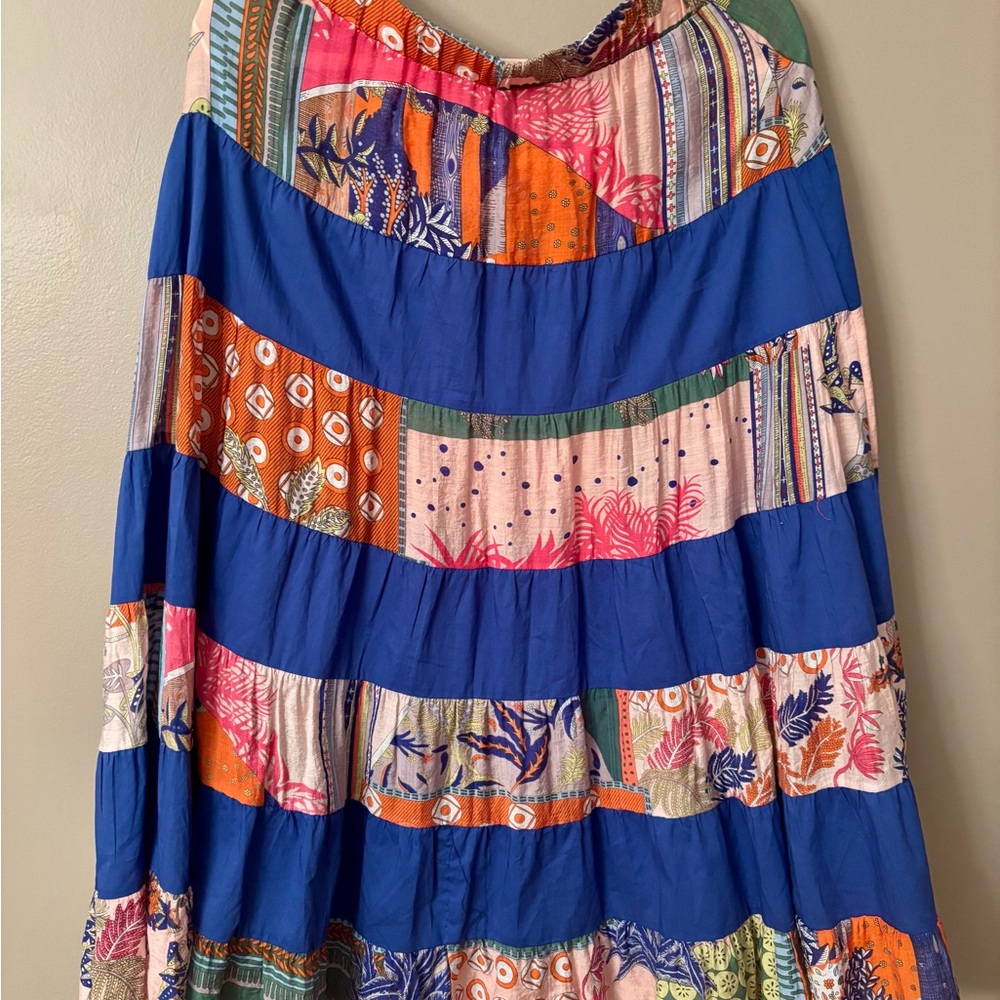 NWT Zaket & Plover Women's Vibrant Tiered Floral Cobalt Maxi Skirt - Picture 2 of 10
